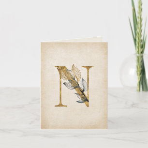 Monogramme en or et noir floral N avec Feuilles