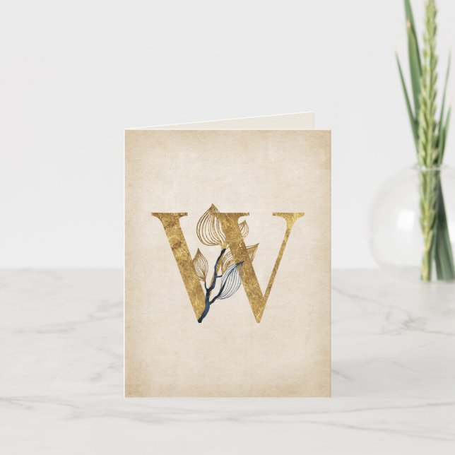 Monogramme en or et noir W avec Feuille (Devant)