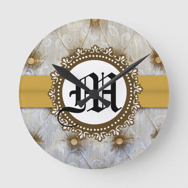 Monogramme en tissu vintage Pintuck Horloge murale (Recto)