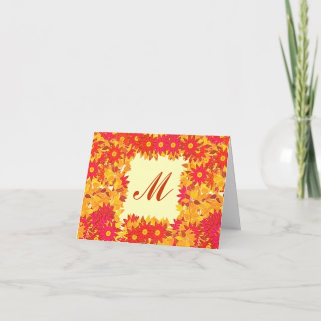 Monogramme encadré de fleurs - rouge et or (Devant)
