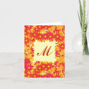 Monogramme encadré de fleurs - rouge et or