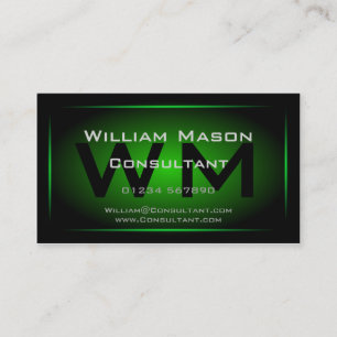 Monogramme encadré noir et vert - carte de visite