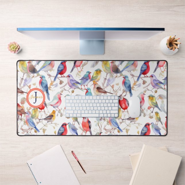 Monogramme Enchantant Aquarelle Oiseaux Motif (Bureau 1)