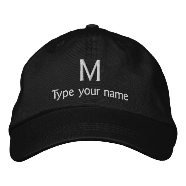 Monogramme et nom brodés sur le Casquette noir (Devant)