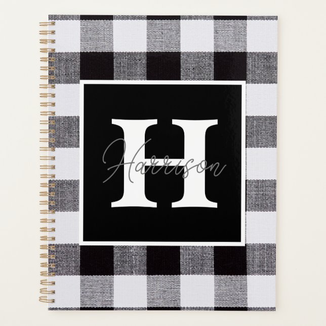 Monogramme et nom du En vichy plaqué noir et blanc (Devant)