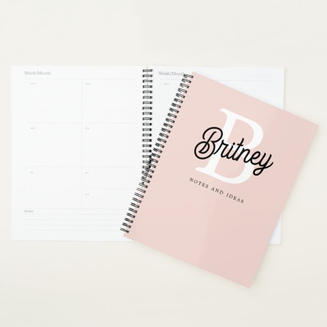 Monogramme et nom personnalisé moderne Pastel Pink (Devant avec enveloppe)