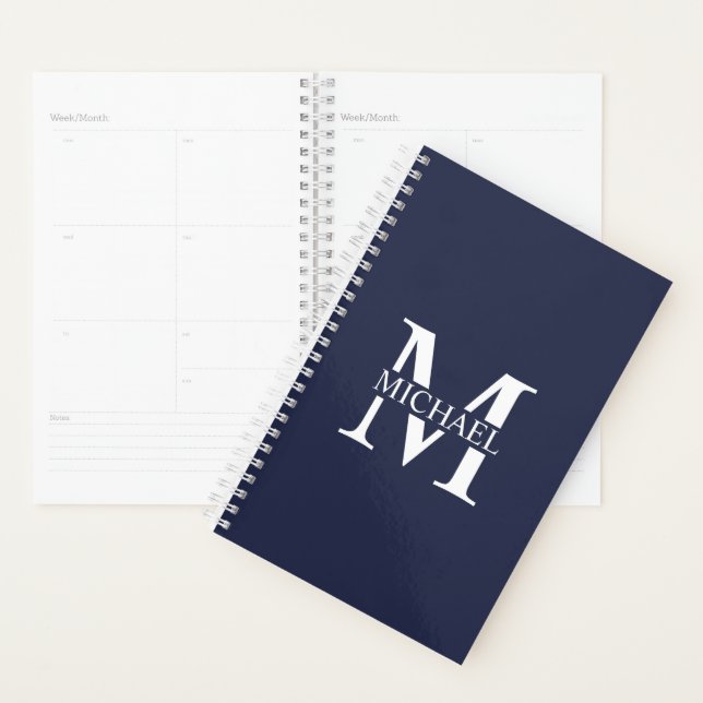 Monogramme et nom personnalisés bleu marine (Devant avec enveloppe)