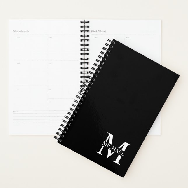 Monogramme et nom personnalisés en noir (Devant avec enveloppe)