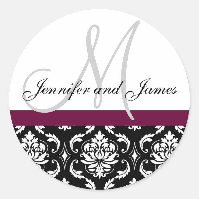 Monogramme et noms Damask Vin Mariage Sticker (Devant)
