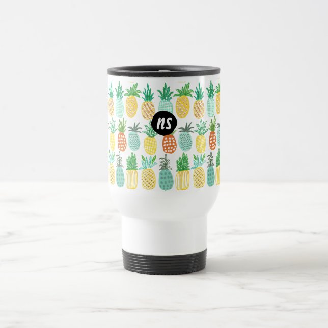 Monogramme Été Ananas | Tasse de Voyage (Centre)