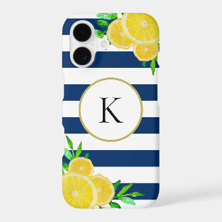 Monogramme été aquarelle rayures bleu marine citro