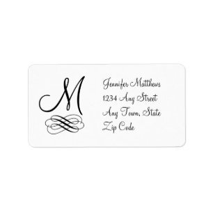 Monogramme Étiquette de adresse Black and White Sw