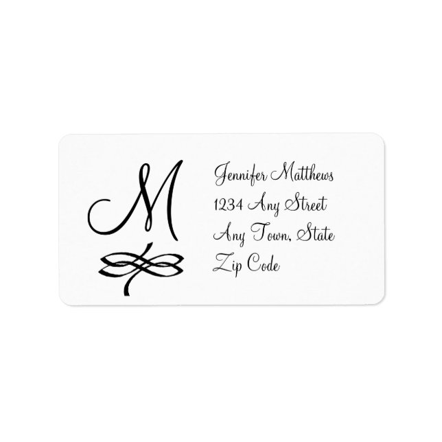 Monogramme Étiquette de adresse noir et blanc (Devant)