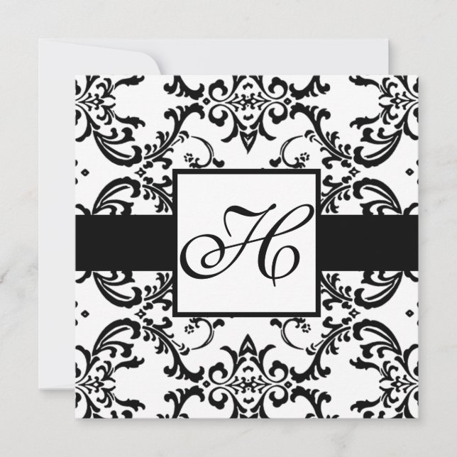 Monogramme Faire-part de mariage Black Swirl Damas (Devant)