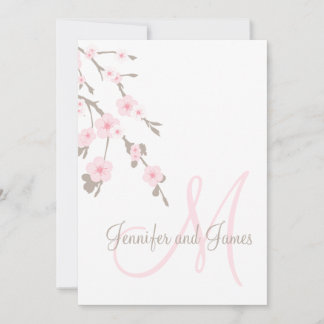 Monogramme Faire-part de mariage en fleurs de ceri