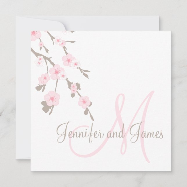 Monogramme Faire-part de mariage en fleurs de ceri (Devant)
