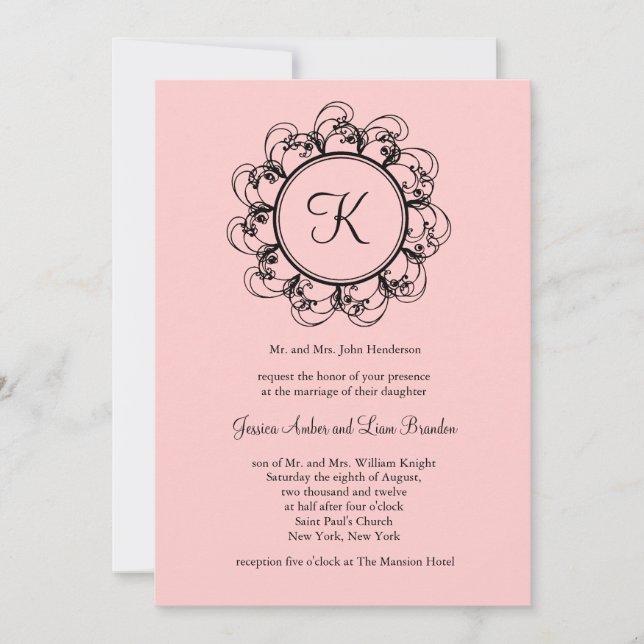 Monogramme Faire-part de mariage (rose) (Devant)