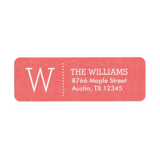 Monogramme fait sur commande de corail rustique étiquette d’adresse retour