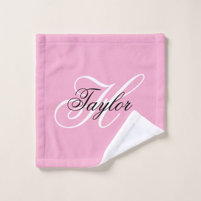 Monogramme fantaisie noir et blanc Rose (Gant de toilette)