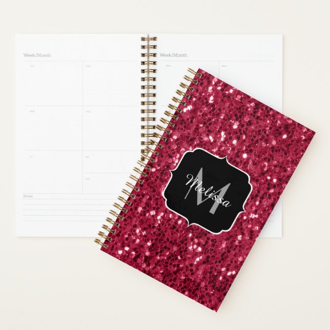 Monogramme faux scintillements rose rouge magenta  (Devant avec enveloppe)