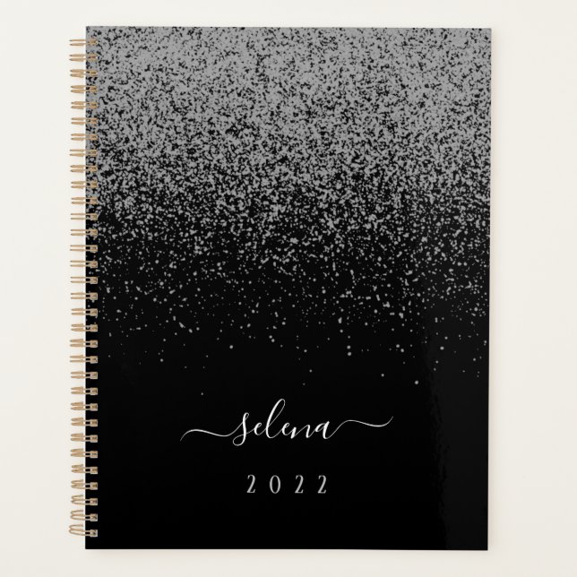 Monogramme Féminin Paillettes Argent Noir (Devant)