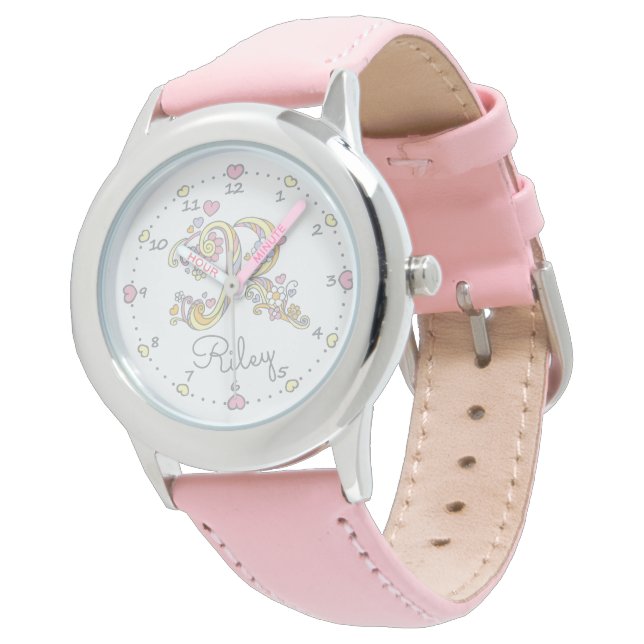 Monogramme filles lettre R art Riley nom montre (Incliné)