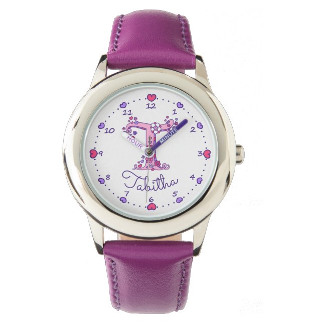 Monogramme filles lettre T art Tabitha nom montre (devant)