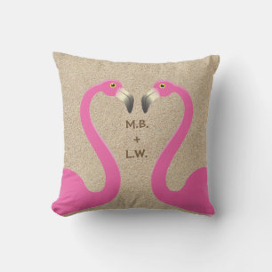 Monogramme Flamant rose de baisers Coussin de plag