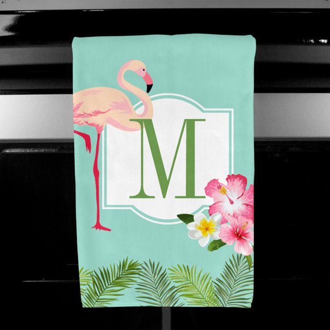 Monogramme Flamant rose tropical et fleurs d'Hibis (Créateur téléchargé)