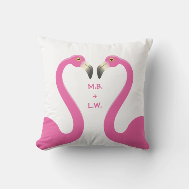 Monogramme Flamants roses de baiser Blanc Coussin  (Recto)