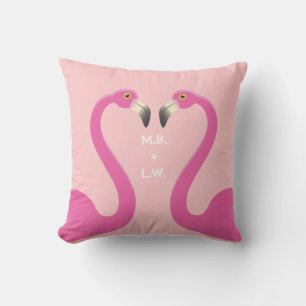 Monogramme Flamants roses de baiser Coral Coussin