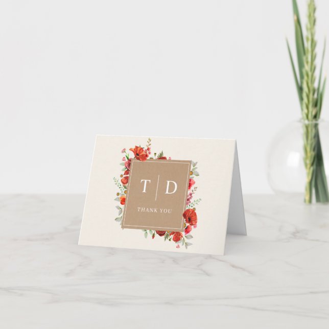 Monogramme Fleur sauvage Cardstock Mariage Merci (Devant)