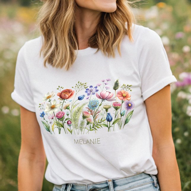 Monogramme Fleur sauvage coloré T-shirt (Créateur téléchargé)