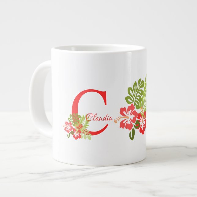 Monogramme Fleurs tropicales Jumbo Mug (Devant gauche)