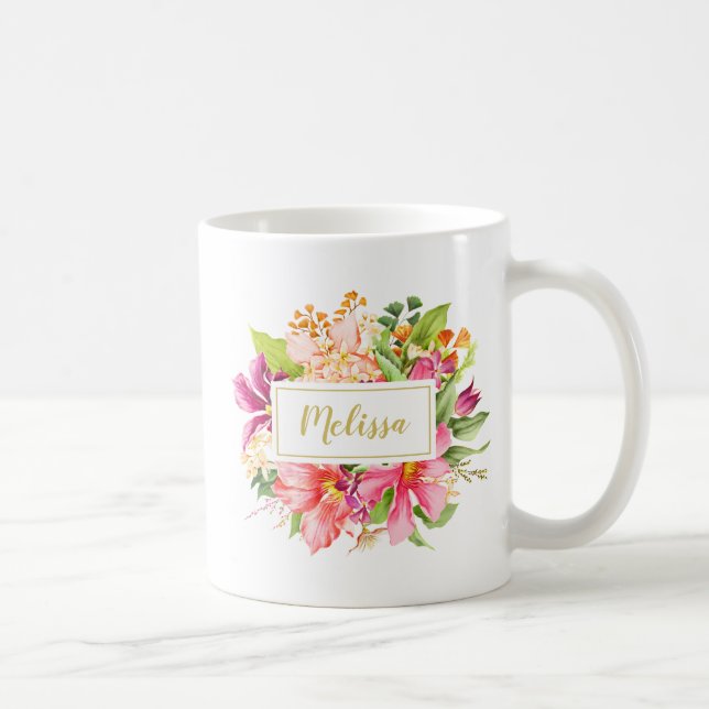 Monogramme Fleurs Vintages Pink Purple Mug (Droite)