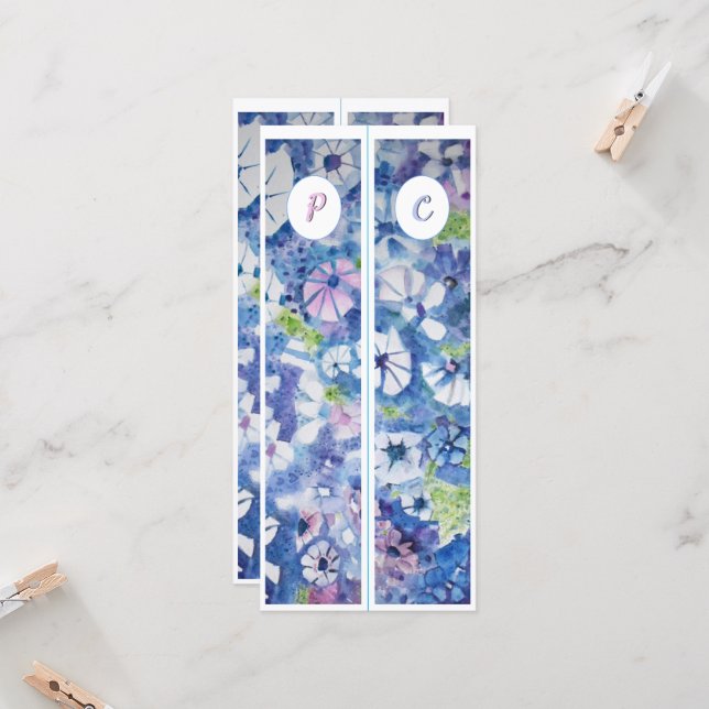 Monogramme Fleurs Whimsical Initiales Deux Signets (Devant/Arrière en situation)