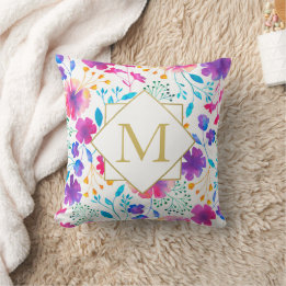 Monogramme Floral Aquarelle Jeter Coussin de couss
