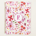 Monogramme Floral Aquarelle Moderne Planificateur<br><div class="desc">Aquarelle claire et joyeuse fleur sauvage et feuille de la peinture d'un jardin sauvage. Parfait pour les jardiniers, les amoureux de la nature et les fleuristes. Changez le monogramme initial pour customiser.</div>