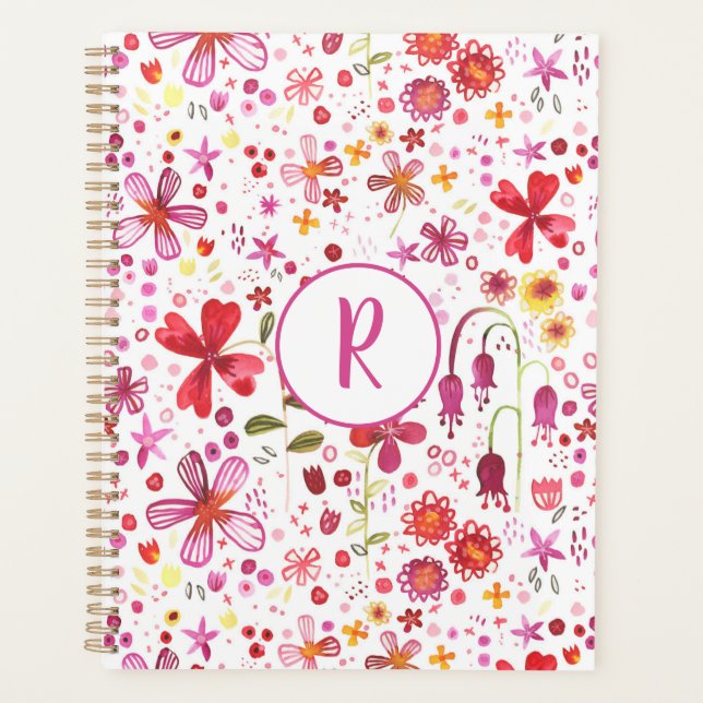 Monogramme Floral Aquarelle Moderne Planificateur  (Devant)