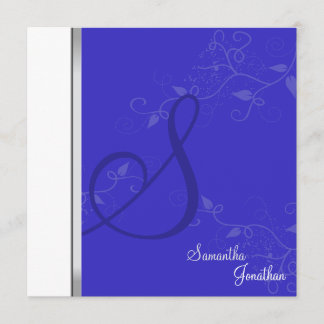 Monogramme floral bleu Faire-part de mariage