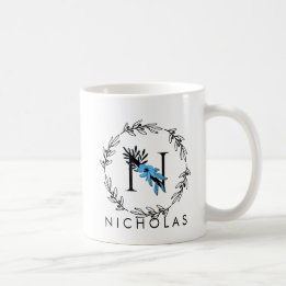 Monogramme floral bleu - Lettre N Mug café