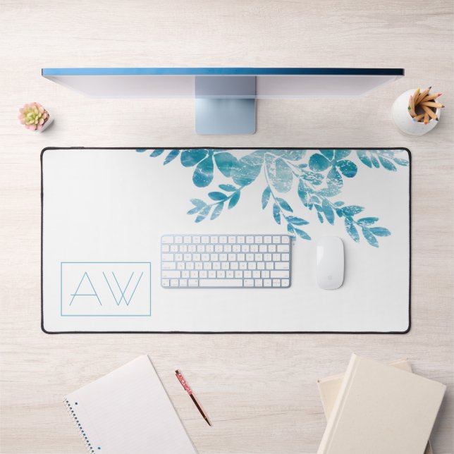 Monogramme floral bleu minimaliste de la boîte de  (Bureau 1)