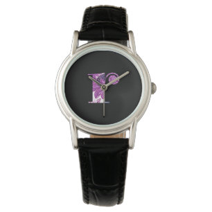 Monogramme Floral bleu violet R Montre