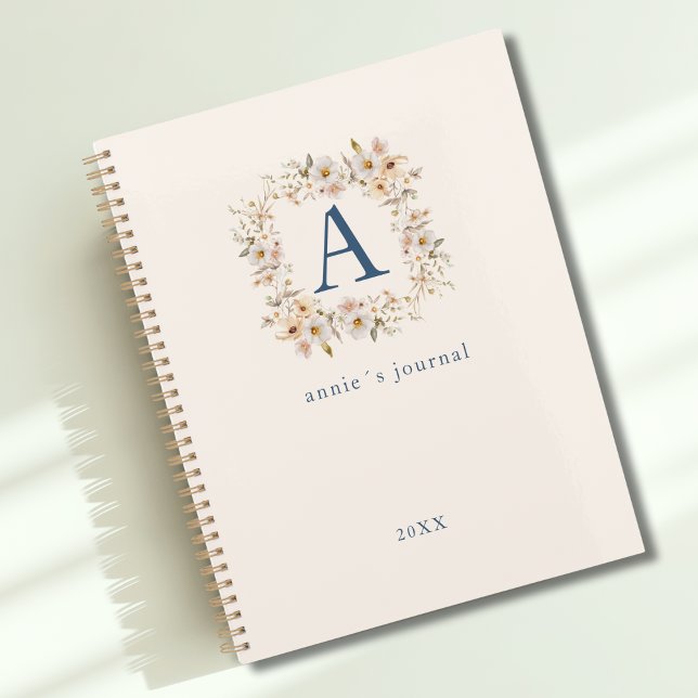 Monogramme floral Boho personnalisé Beige (Custom Boho Floral Monogram Beige Planner)