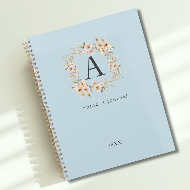 Monogramme floral Boho personnalisé bleu (Custom Boho Floral Monogram Blue Planner)