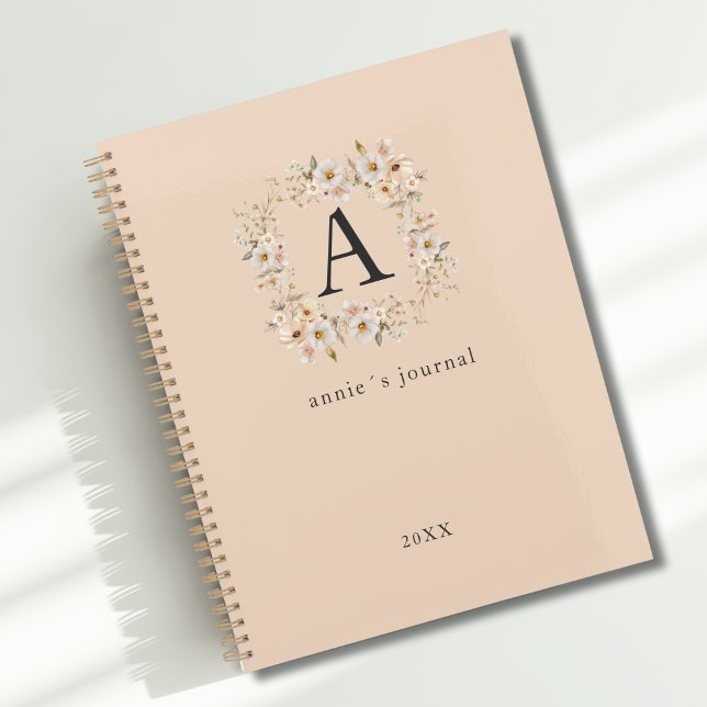 Monogramme floral Boho personnalisé Brown (Custom Boho Floral Monogram Light Brown Planner)