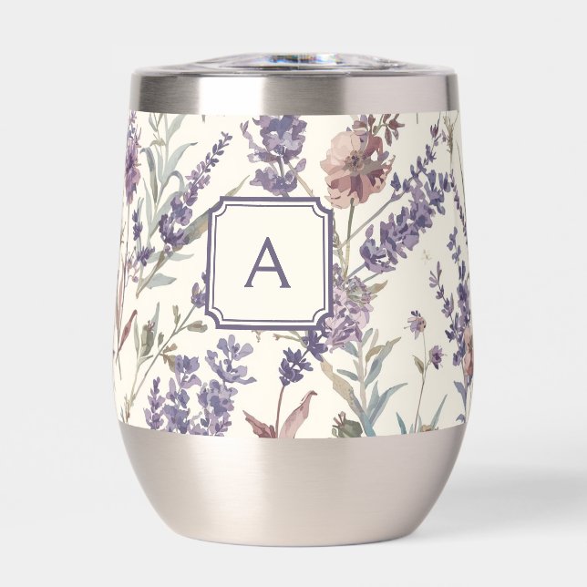 Monogramme floral botanique boho lavande à fleurs  (Avant)