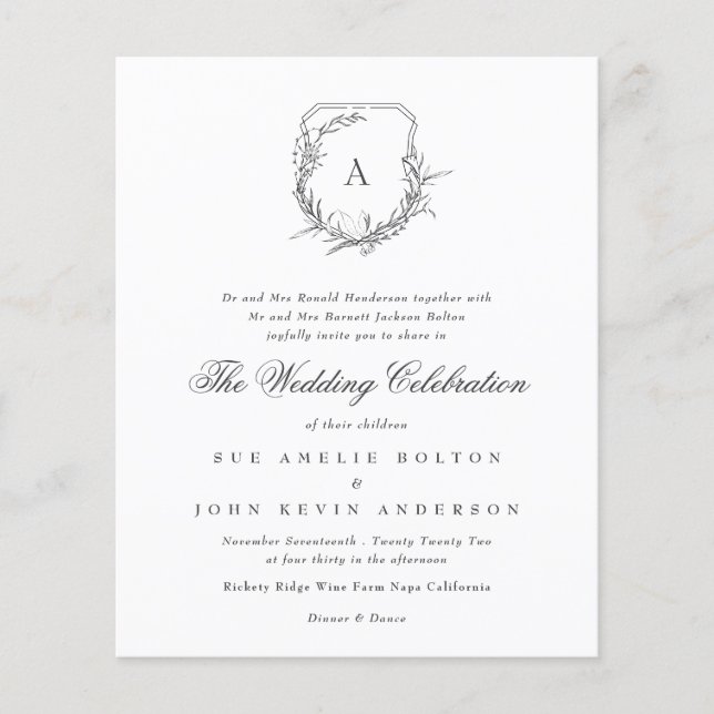 monogramme floral botanique classique Invitation b (Devant)