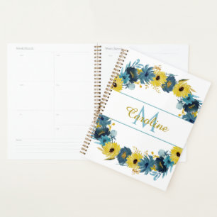 Monogramme Floral d'automne d'or bleu