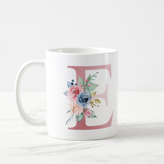 Monogramme floral E Mug (Gauche)
